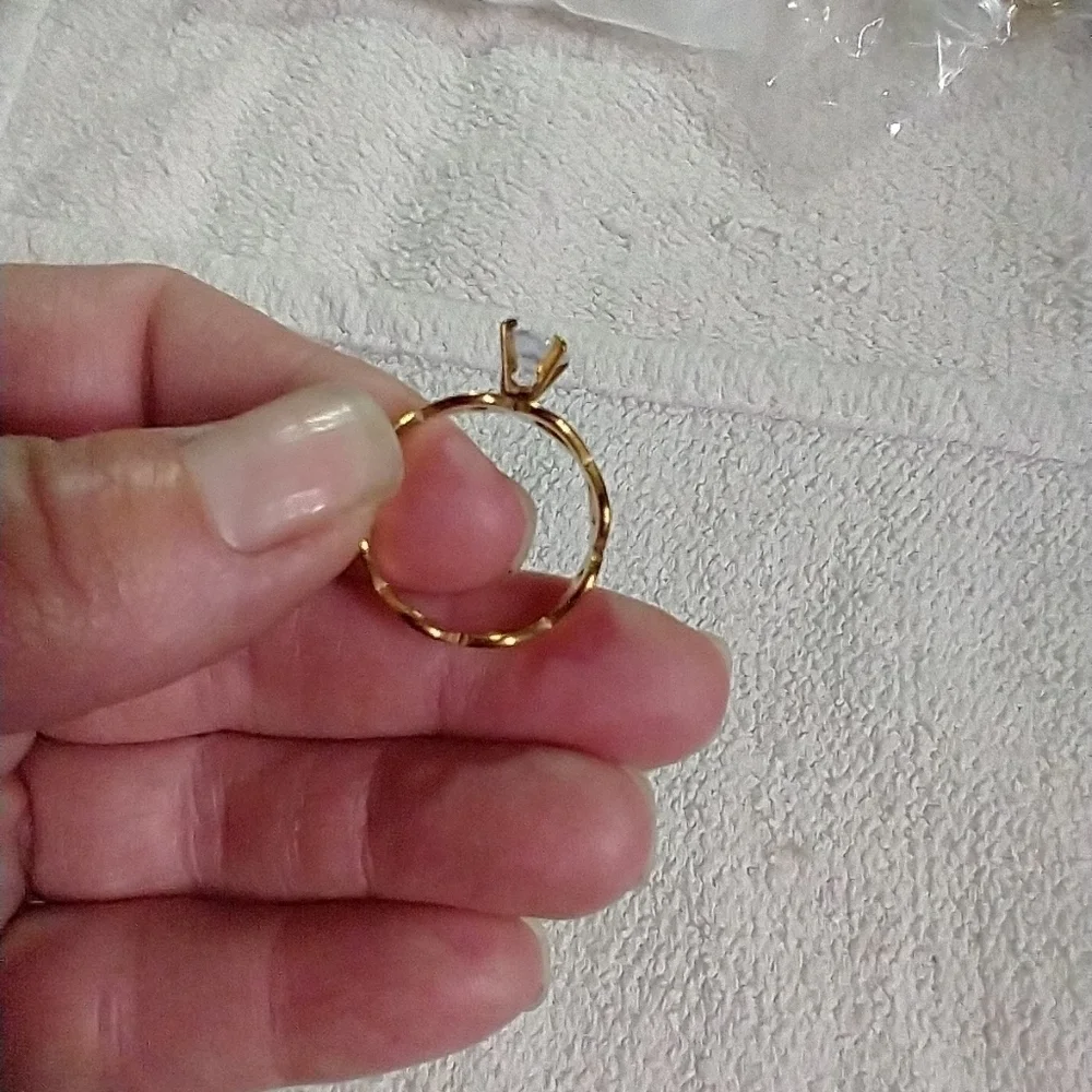 Goldtone stainless steel crystal ring 9
